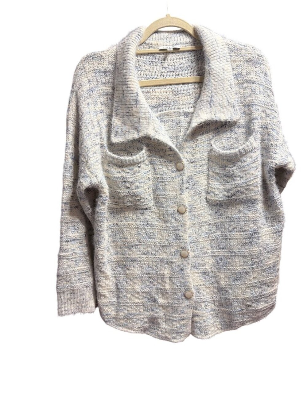 Sioni Anthropologie Knit Cardigan Sweater Blue White Buttons Oversized Size M